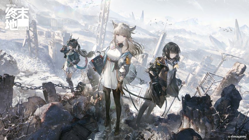 明日方舟、明日方舟：终末地、陈千语 (明日方舟) 3人女子 兽耳 黑色大衣 黑色手套 黑发