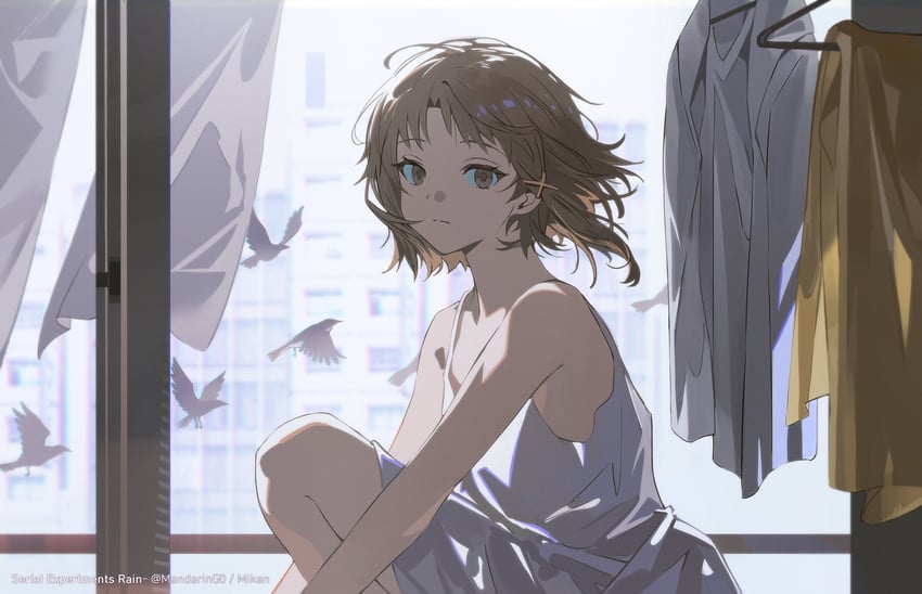 原创 1名女孩 作者名 露肩 鸟 棕眼睛