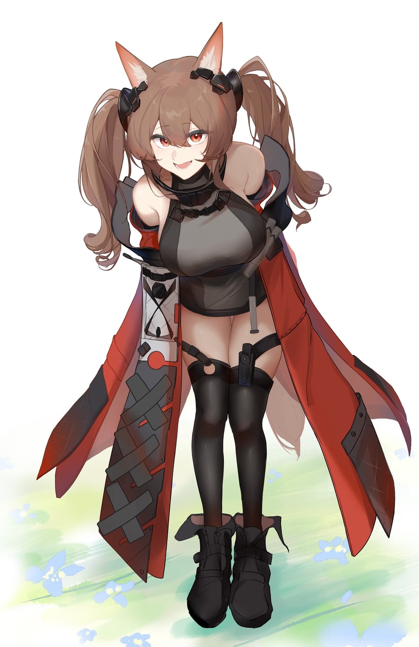 明日方舟、明日方舟：终末地、安洁莉娜 (明日方舟) 1名女孩 :D 异形乳量 (大) 兽耳毛 兽耳