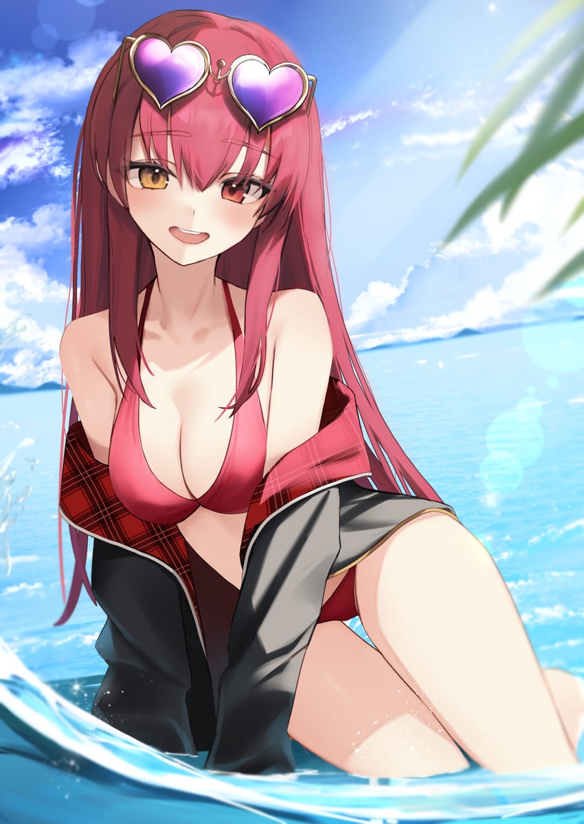 Hololive、宝钟玛琳、宝钟玛琳 (夏季) 1名女孩 :D 赤脚 比基尼 黑色夹克