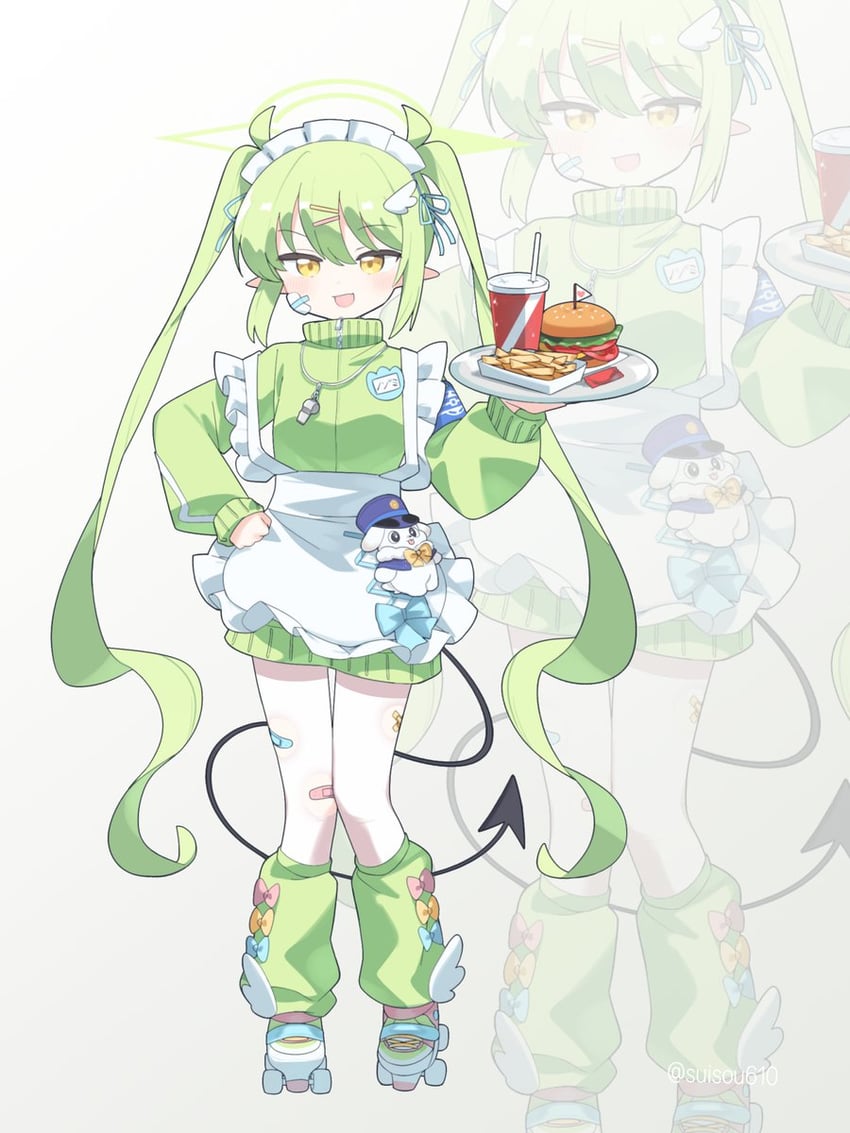 蔚蓝档案、望 (蔚蓝档案) 1名女孩 围裙 创可贴 腿上的创可贴 脸红