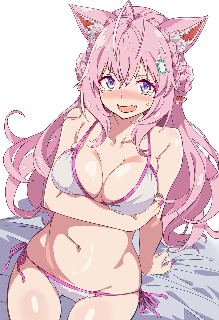 Hololive、博衣小夜里 1名女孩 兽耳 呆毛 手臂支撑 手臂托在乳房下