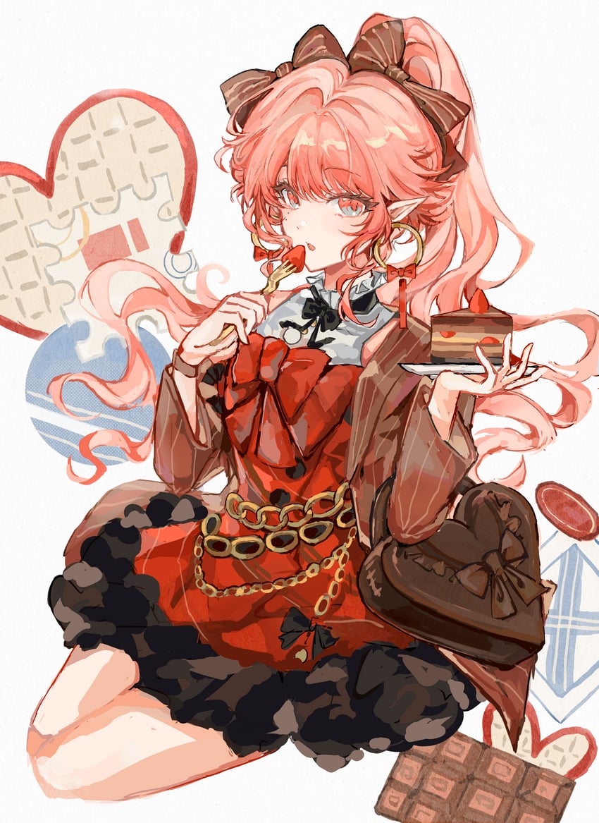 明日方舟、榛果 (明日方舟) 1名女孩 替换服装 蝴蝶结 棕色蝴蝶结 棕色夹克