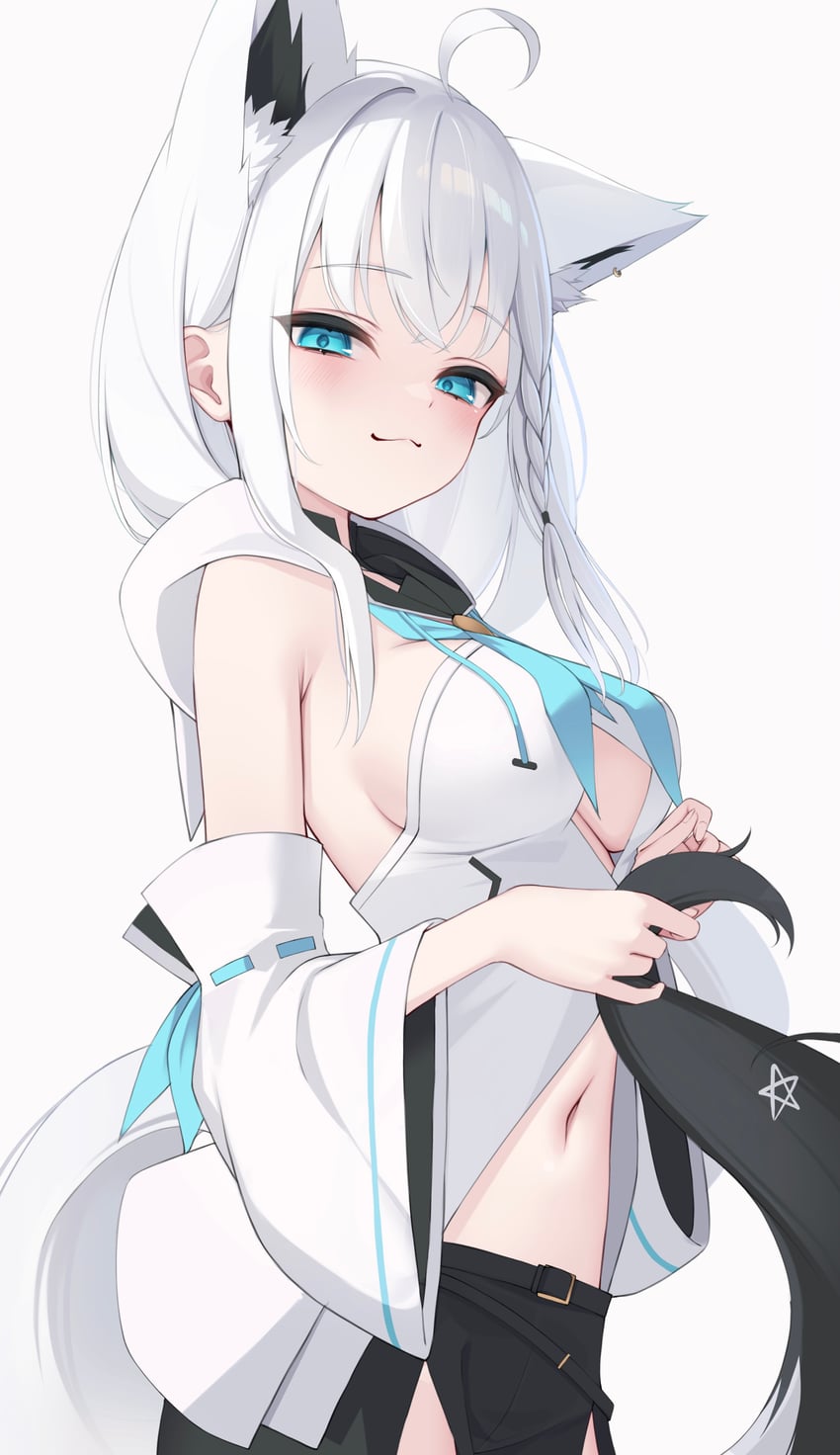 Hololive、白上吹雪、白上吹雪 (第一套服装) 1名女孩 猫脸笑 兽耳穿孔 兽耳 水色瞳