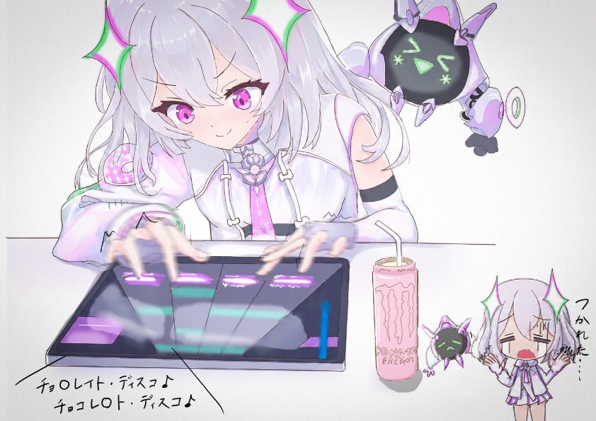 韵律源点 Arcaea、中二节奏、尤妮 (中二节奏) 1名女孩 :D 闭眼挤眼 不对称服装 露肩