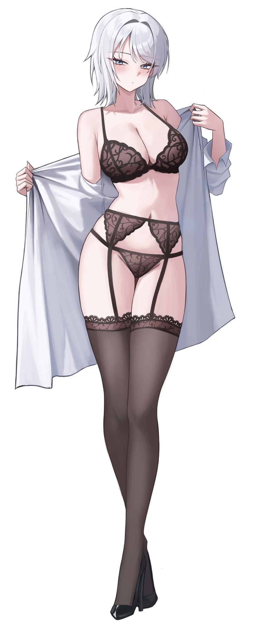边狱公司、Project Moon、浮士德 (Project Moon) 1名女孩 黑色文胸 黑色内裤 黑色过膝袜 蓝眼