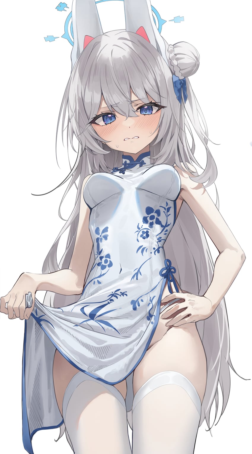 蔚蓝档案、月雪宫子 (蔚蓝档案) 1名女孩 替换服装 兽耳 露肩 蓝眼