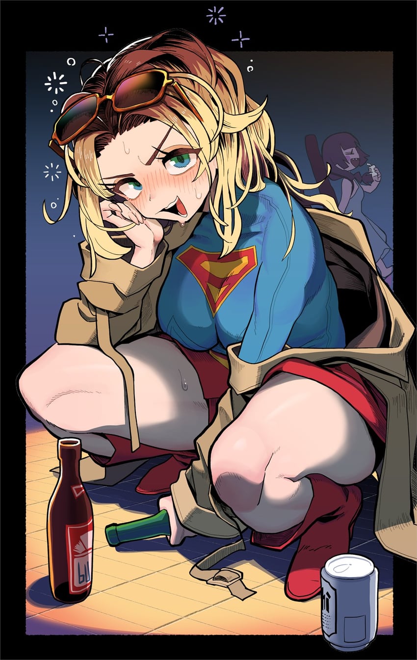 孤独摇滚！、DC漫画、超人系列 2名女孩 朝日啤酒 啤酒瓶 啤酒罐 黑框