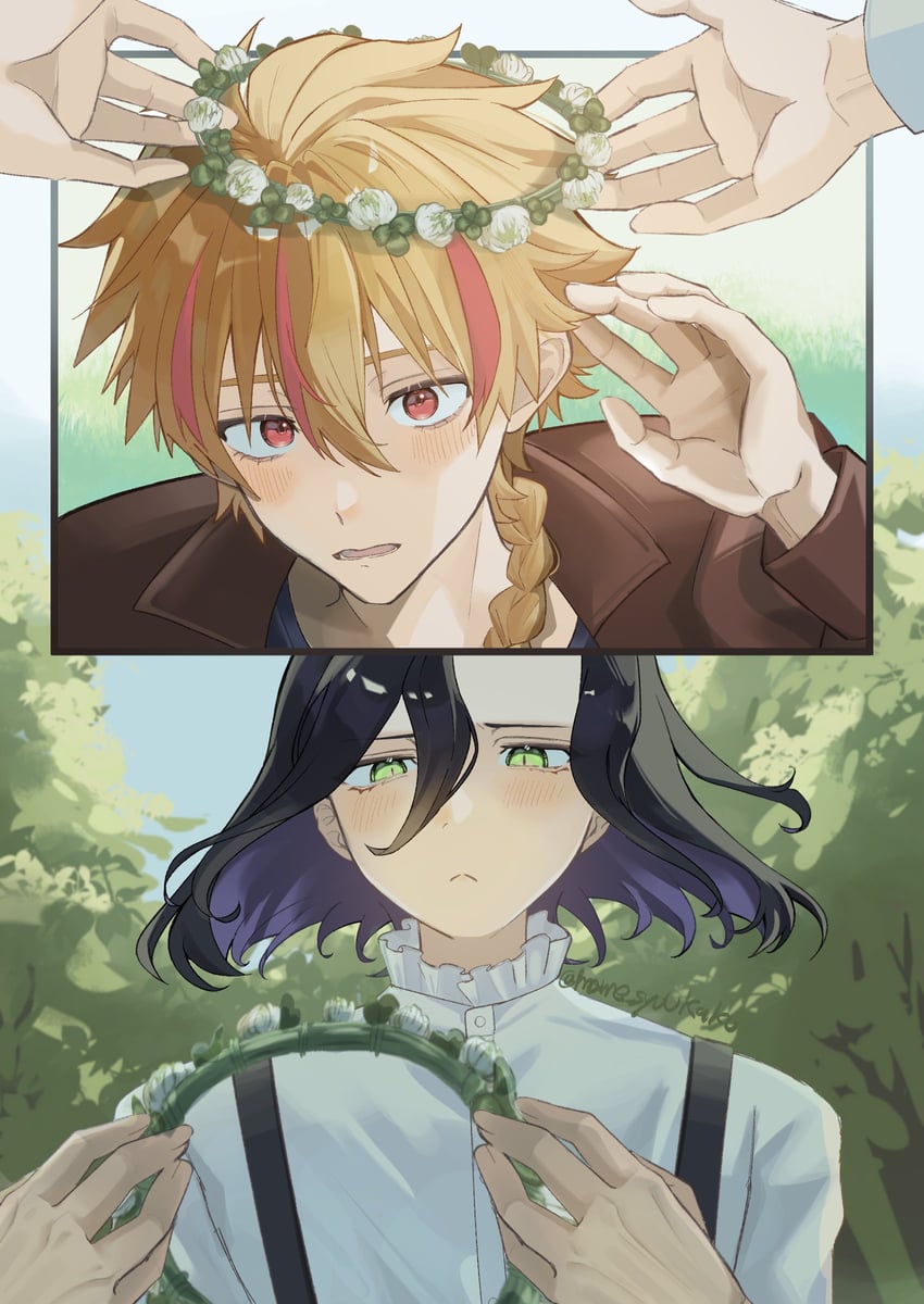 Fate/Grand Order、Fate系列、约翰·拉克兰 (Fate) 2个男孩 呆毛 黑发 金发 蓝天