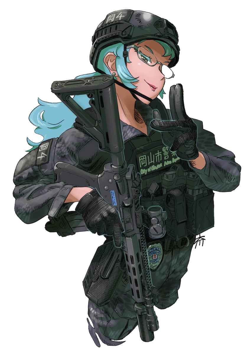 原创 1名女孩 弹药袋 AR-15 突击步枪 黑色手套