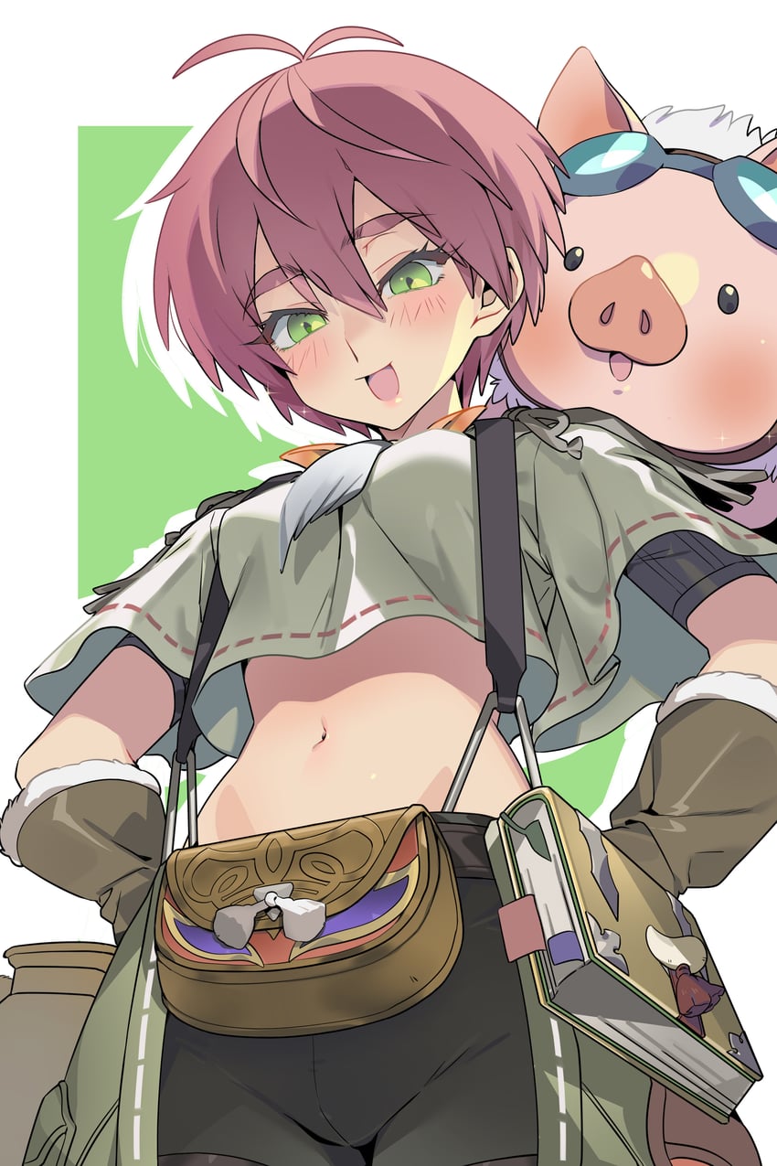 怪物猎人系列、怪物猎人物语3：扭曲的倒影、thea (monster hunter stories:3 twisted reflection) 1名女孩 :D 书 乳房 露脐上衣