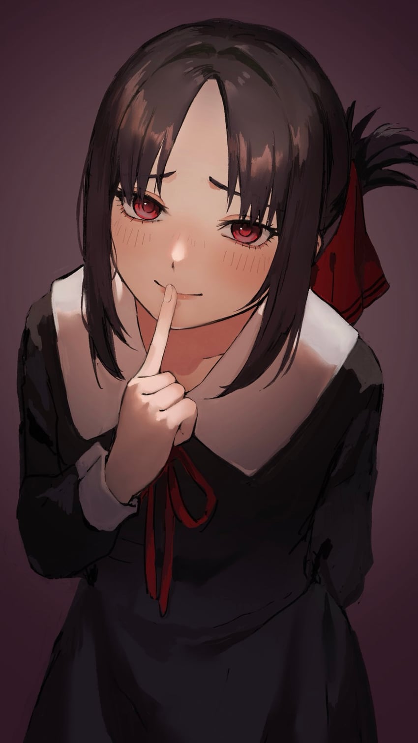 辉夜大小姐想让我告白 ~天才们的恋爱头脑战~、四宫辉夜 1名女孩 黑色连衣裙 黑发 脸红 锁骨