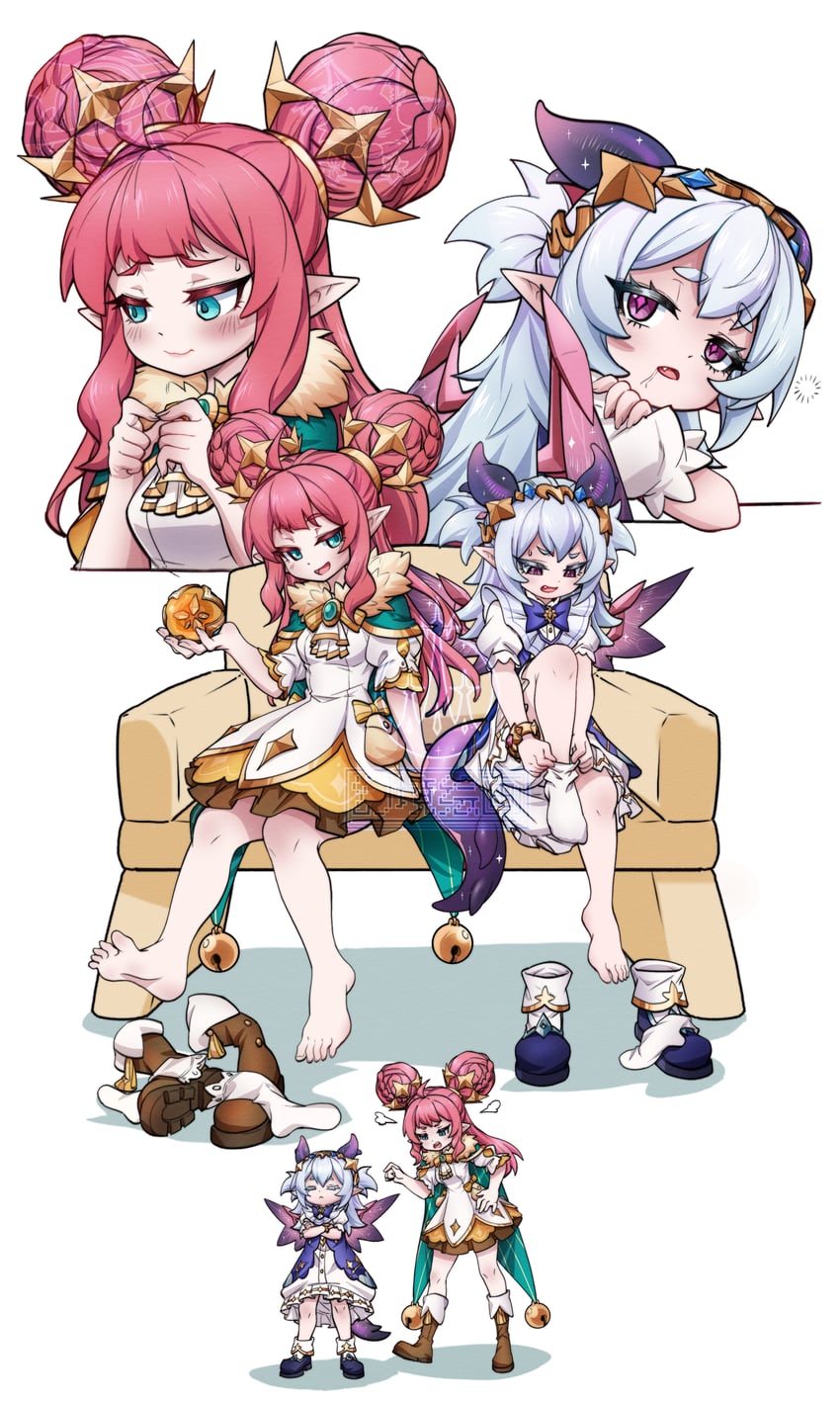 洛克王国、洛克王国：世界、freya (mobile legends) 2名女孩 赤脚 铃铛 蓝眼 脸红