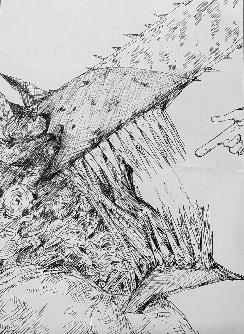 电锯人、电锯恶魔、波奇塔 (电锯人) 电锯 恶魔 恶魔角 手枪手势 排线纹理