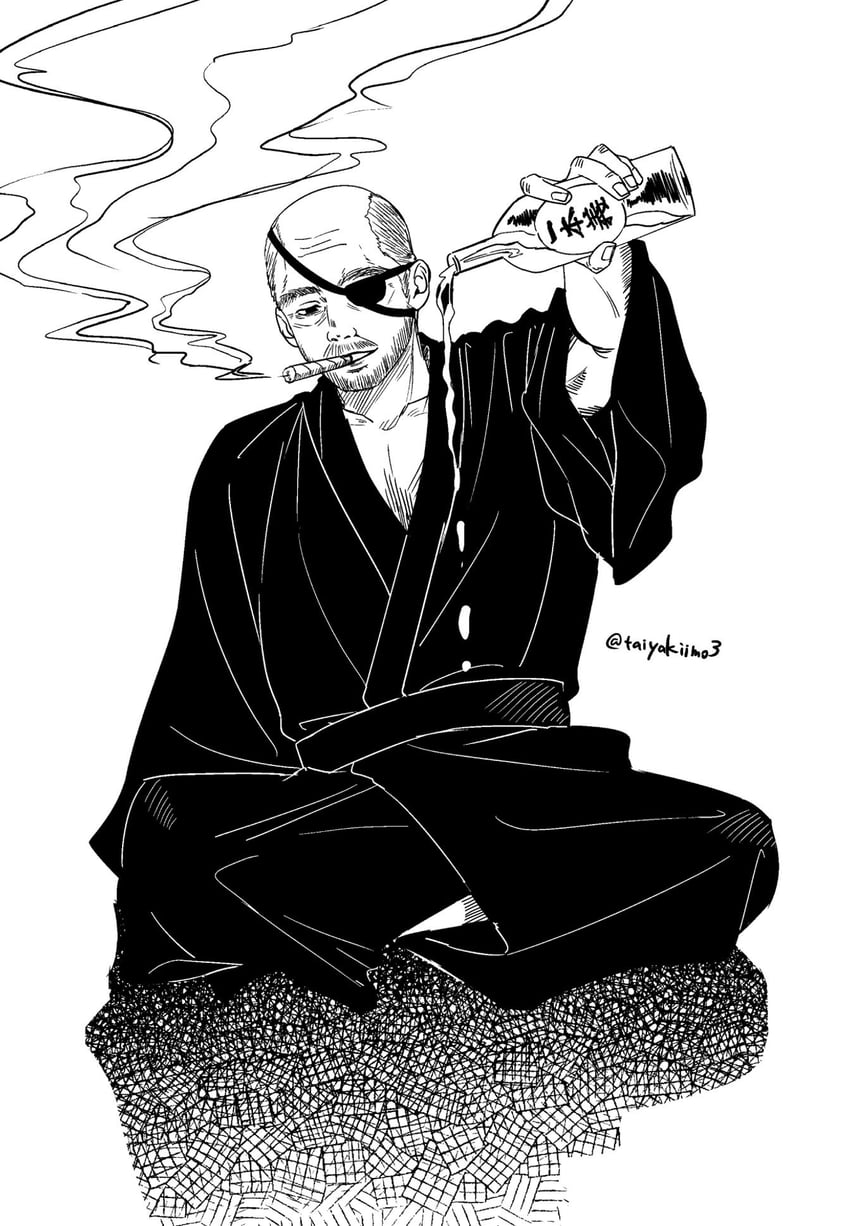 日本三国、ryumon mitsuhide 1名男孩 秃头 胡子 瓶子 雪茄