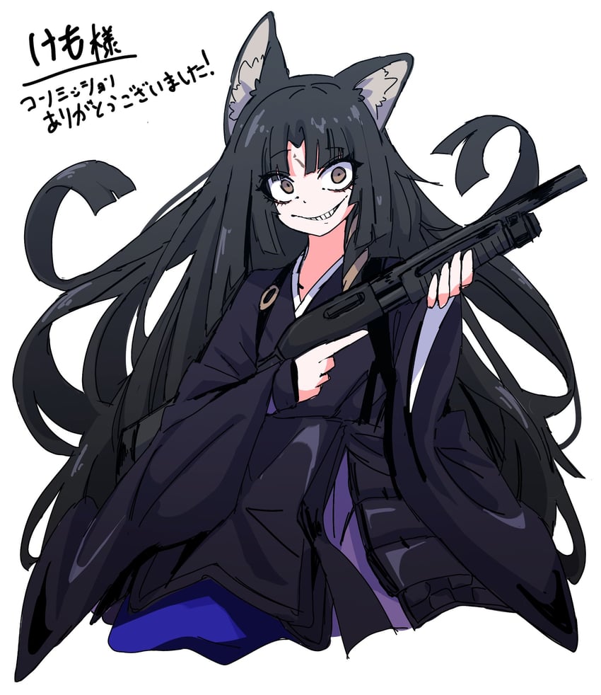 明日方舟、嵯峨 (明日方舟) 1名女孩 替换武器 兽耳 黑发 黑色和服