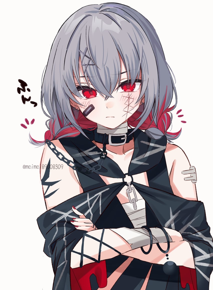 魔法少女的小镇审判、志藤亚里沙 1名女孩 包扎的手臂 绷带 创可贴 脸上的创可贴