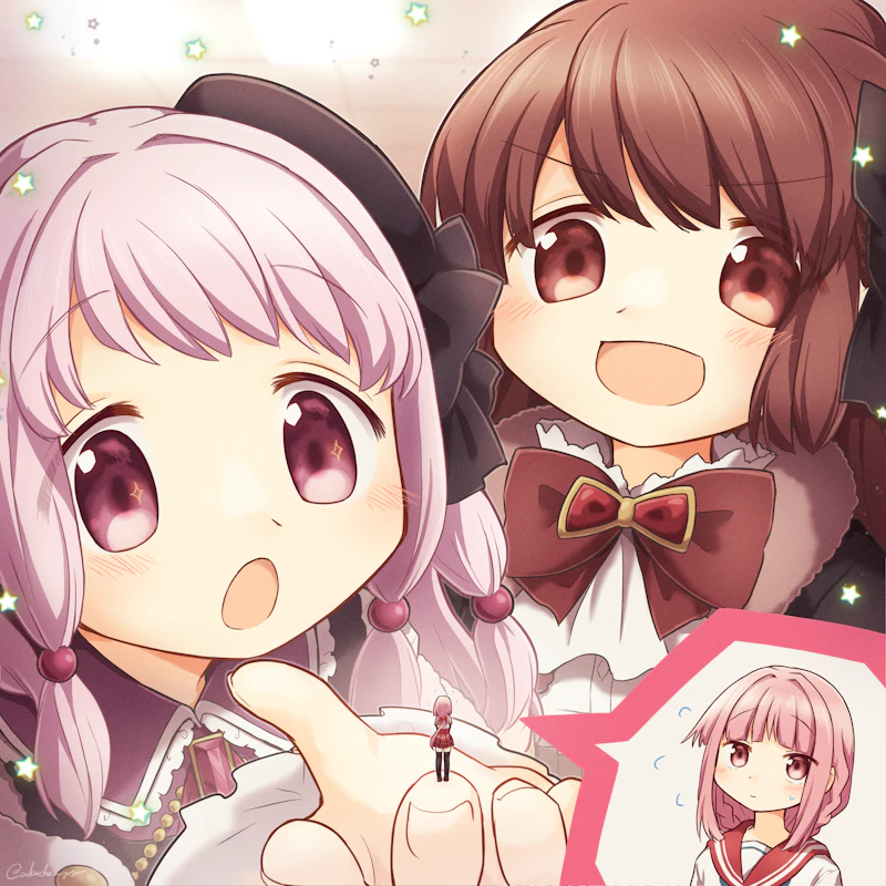 魔法纪录 魔法少女小圆外传、魔法少女小圆、里见灯花 3人女子 黑色蝴蝶结 黑色蝶形领结 黑色过膝袜 脸红