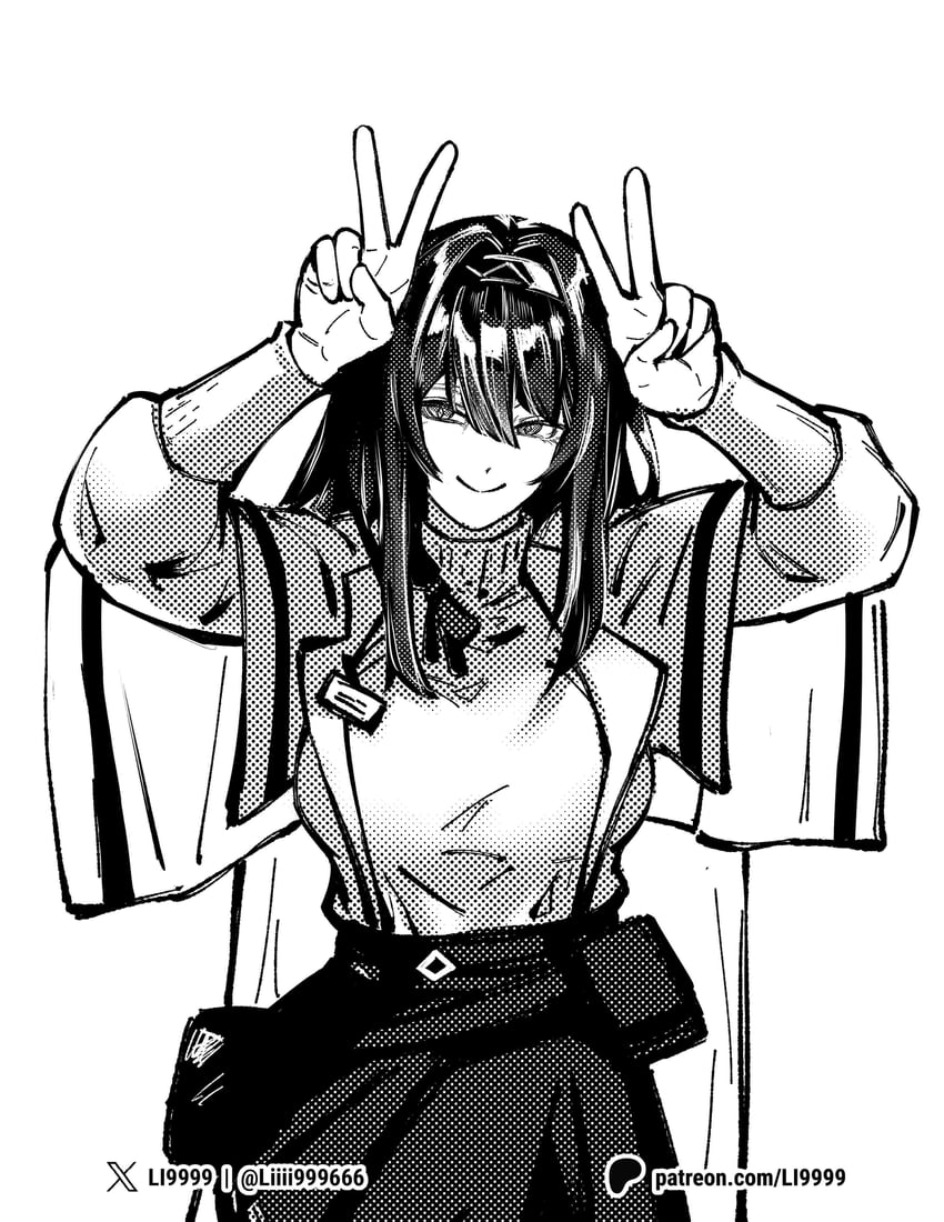 明日方舟、普瑞赛斯 (明日方舟) 1名女孩 举起双手 蝴蝶结 蝶形领结 乳房