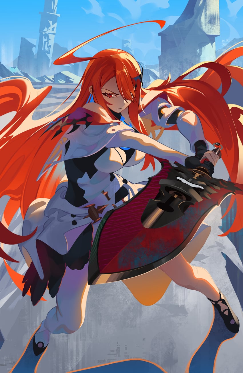 Hololive、Hololive英语、伊丽莎白·罗斯·血焰 1名女孩 呆毛 不对称连衣裙 不对称鞋履 不对称手套