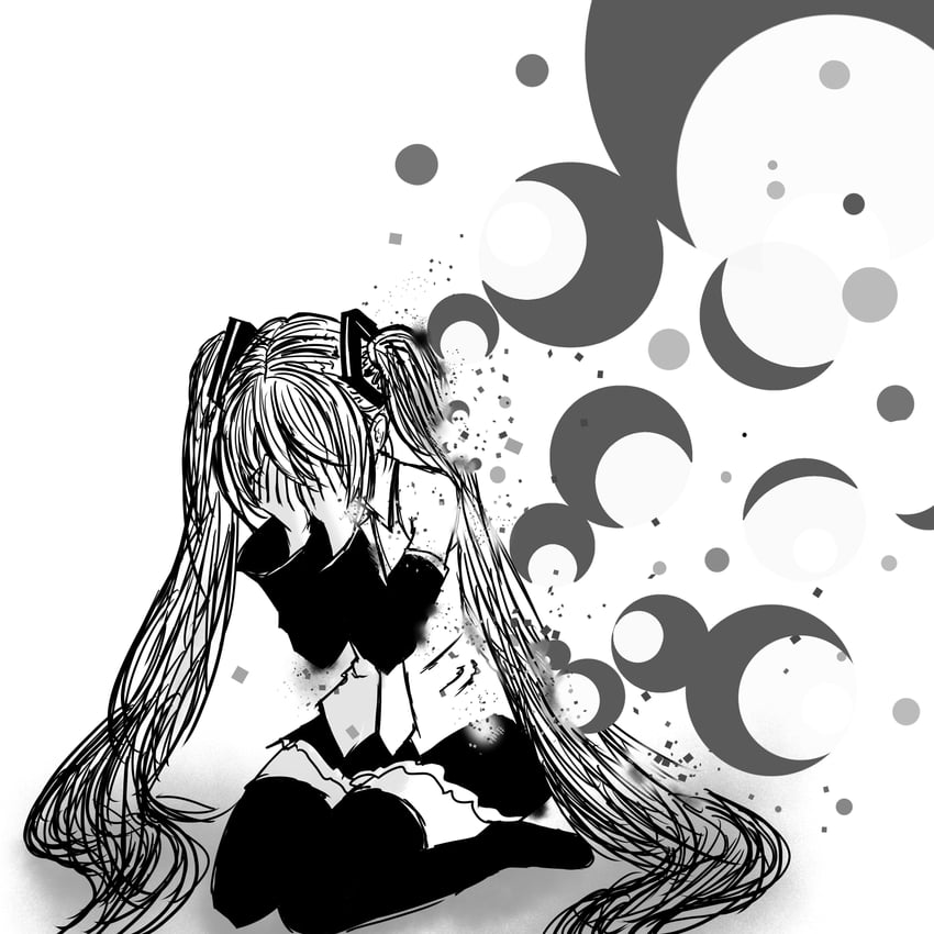 滚滚女 (Vocaloid)、VOCALOID、初音未来 1名女孩 露肩 遮住脸 新月 露肩袖