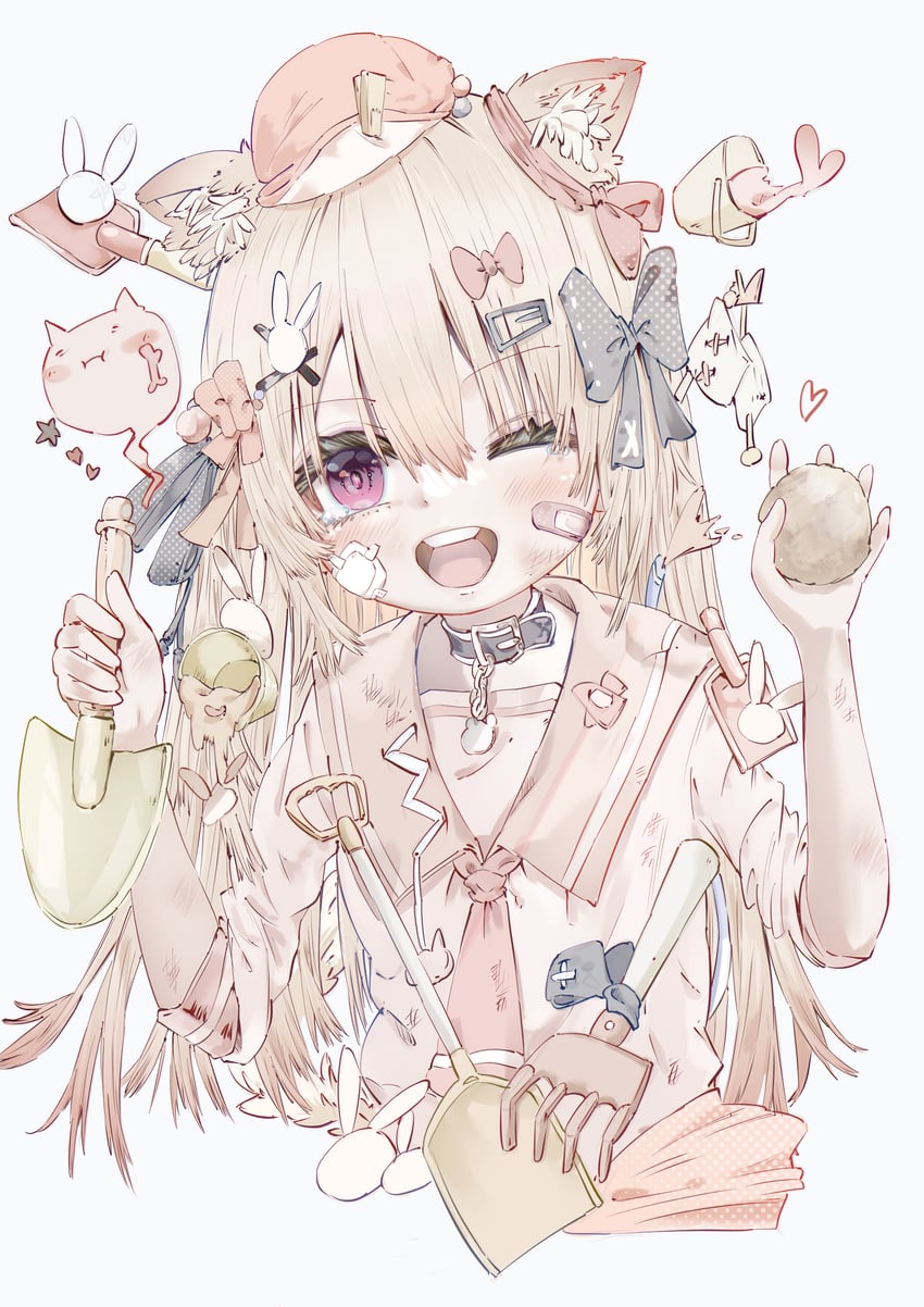 原创 1名女孩 兽耳 金发 蝴蝶结 猫耳