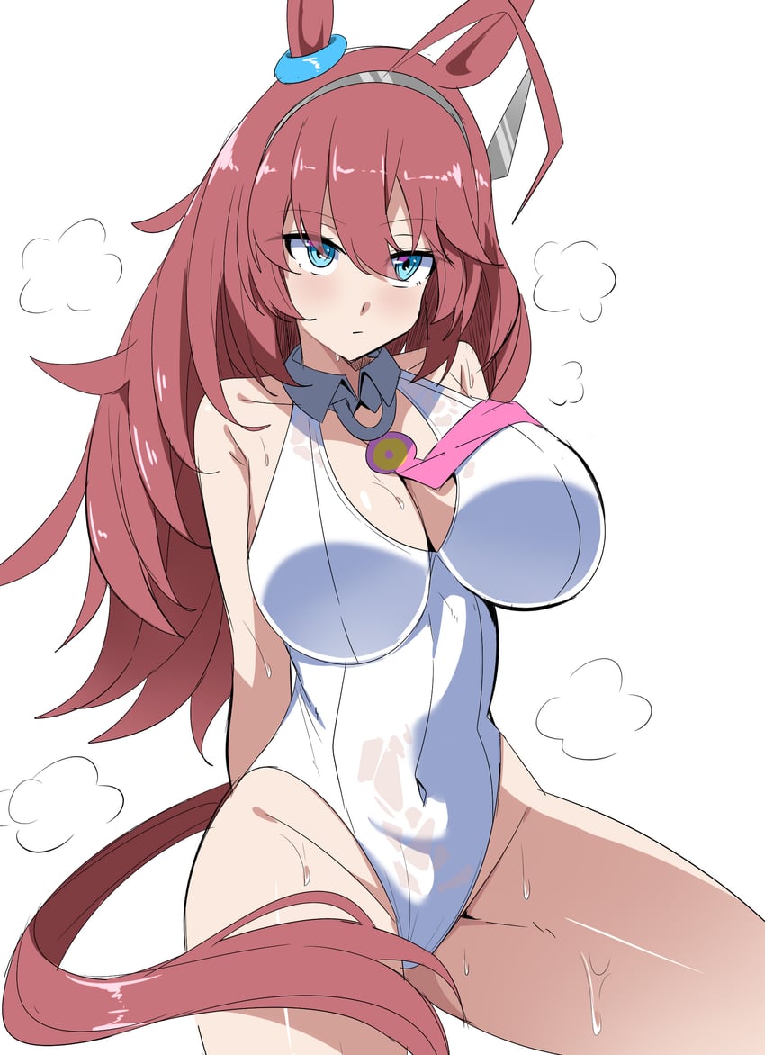 赛马娘、美浦波旁 (赛马娘)、美浦波旁 (赛马娘) 1名女孩 兽耳 双手背在身后 蓝眼 乳房