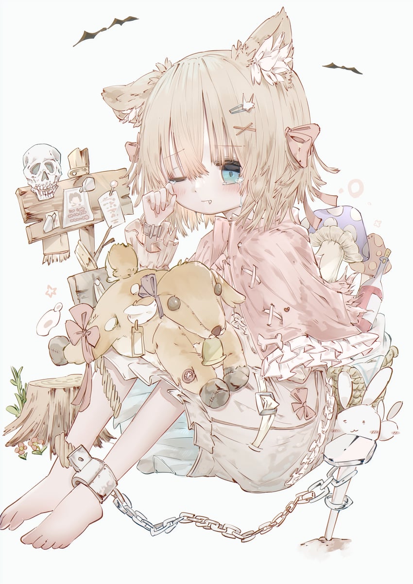 原创 1名女孩 兽耳 赤脚 金发 蓝眼