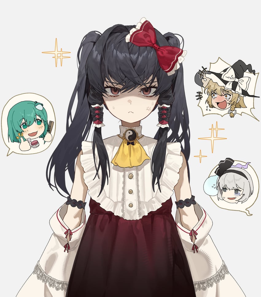 东方Project、博丽灵梦、雾雨魔理沙 +++ 4个女孩 :< 替换服装 不同发型