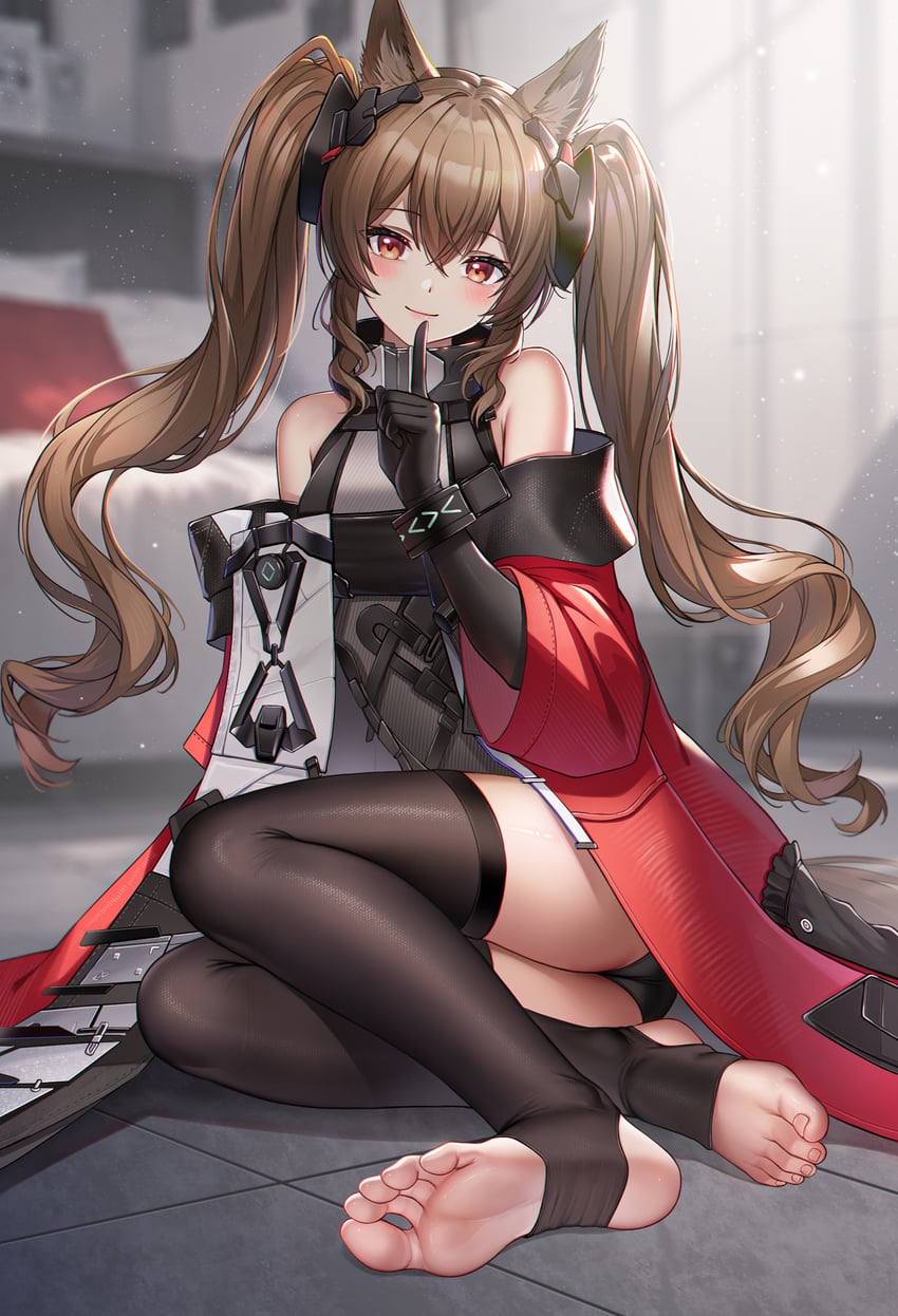 明日方舟、明日方舟：终末地、安洁莉娜 (明日方舟) 1名女孩 兽耳毛 兽耳 露肩 床