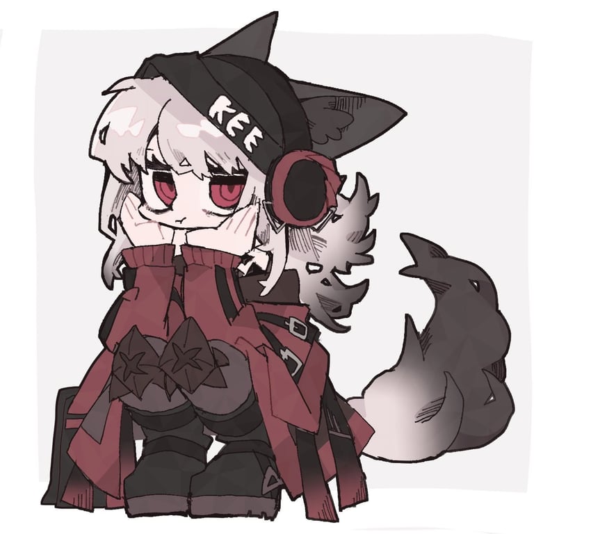 明日方舟、霜叶 (明日方舟) 1名女孩 :t 兽耳 针织帽 黑色靴子