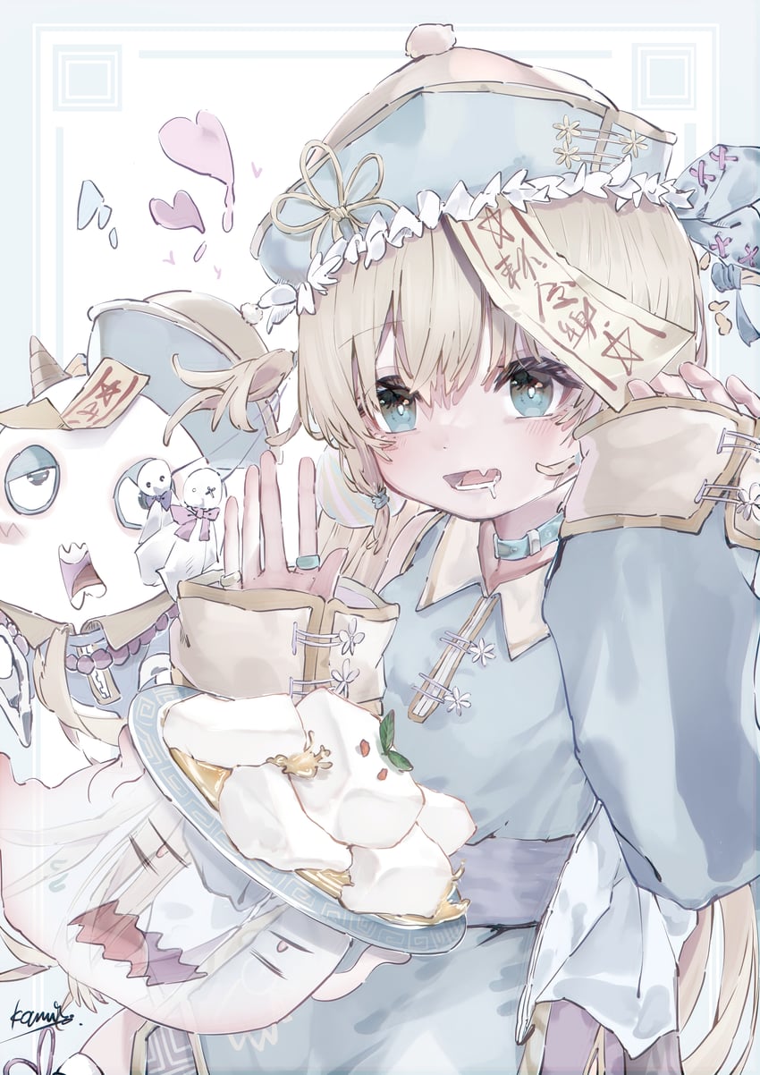 原创 1名女孩 金发 蓝色连衣裙 蓝眼 旗袍