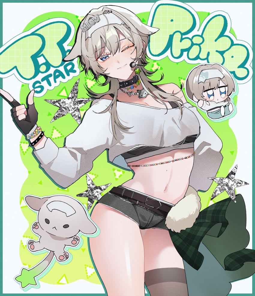 胜利女神：妮姬、prika (cool paprika) (nikke)、普莉卡 (妮姬) 1名女孩 腰带 黑色项圈 黑色运动内衣 蓝眼