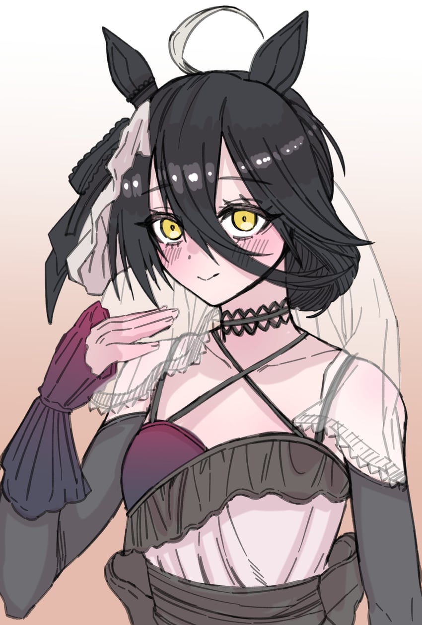 赛马娘、曼城茶座 (Mysterious Rose) (赛马娘)、曼城茶座 (赛马娘) 1名女孩 :> 呆毛 兽耳 黑色项圈