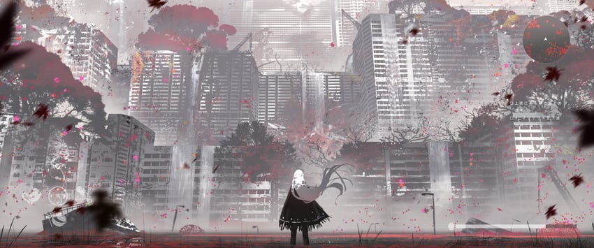 原创、Iz (asteroid_ill) 1名女孩 鸟 黑裤子 黑色斗篷 建筑物