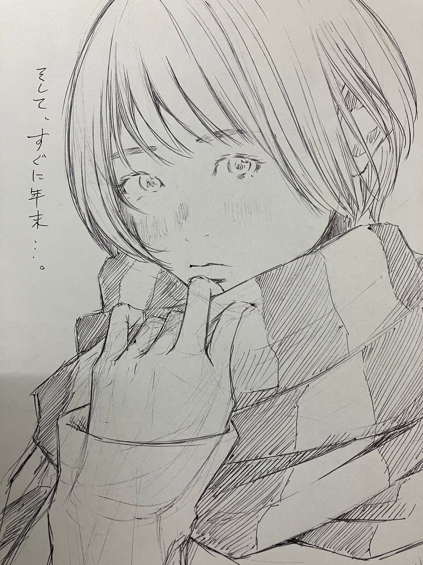 原创 1名女孩 碎刘海 闭嘴 灰度 长袖
