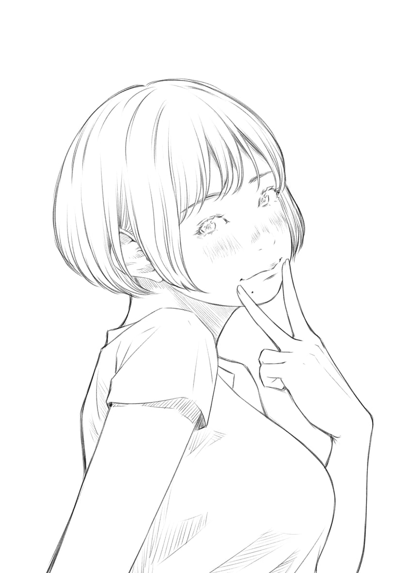 原创 1名女孩 手臂放在侧边 脸红 闭嘴 侧视