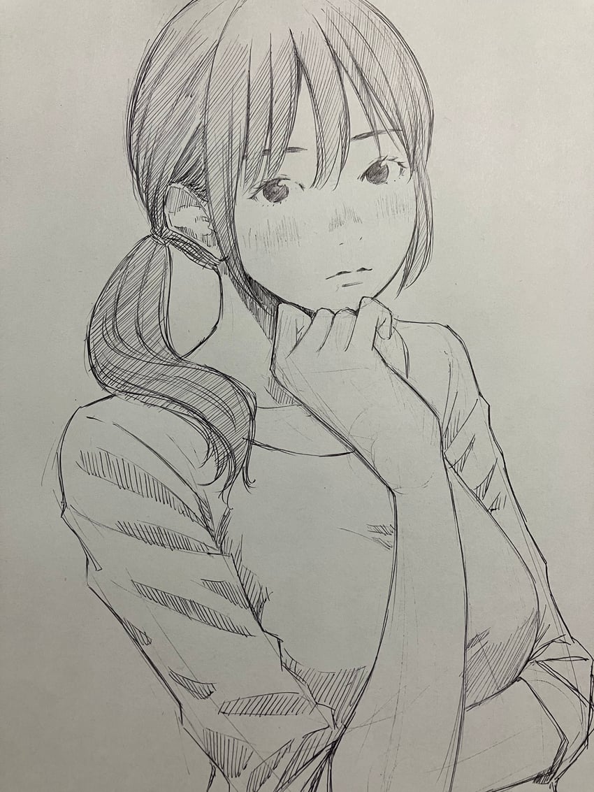 原创 1名女孩 手臂托在乳房下 碎刘海 闭嘴 无表情