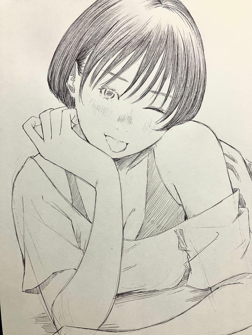 原创 1名女孩 :p 露肩 碎刘海 灰度