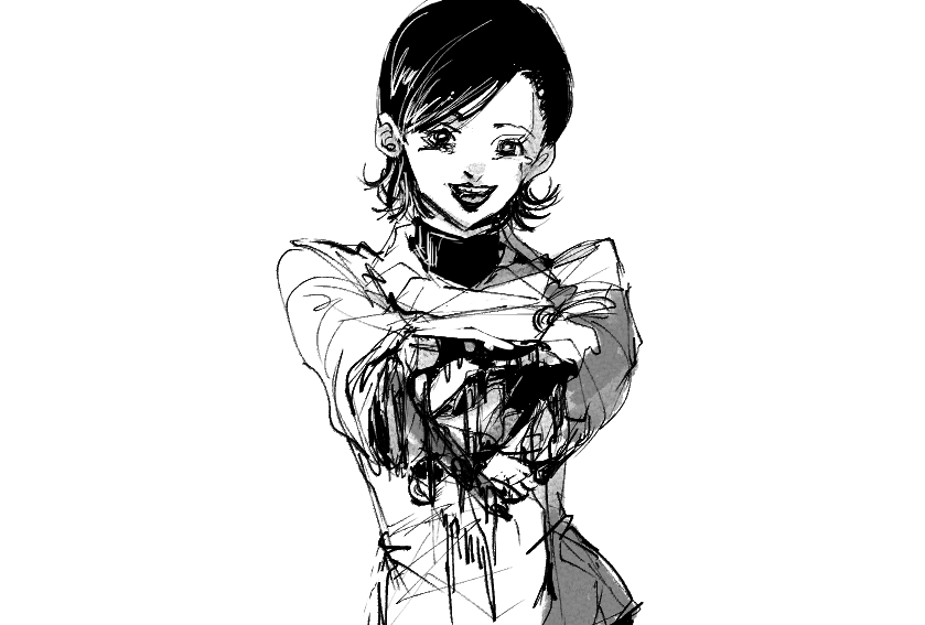 真·女神转生、真女神转生III：夜曲、高尾裕子 1名女孩 灰度 看向观众 单色 张嘴