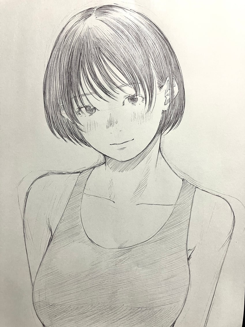 原创 1名女孩 手放在身体两侧 裸臂 碎刘海 闭嘴