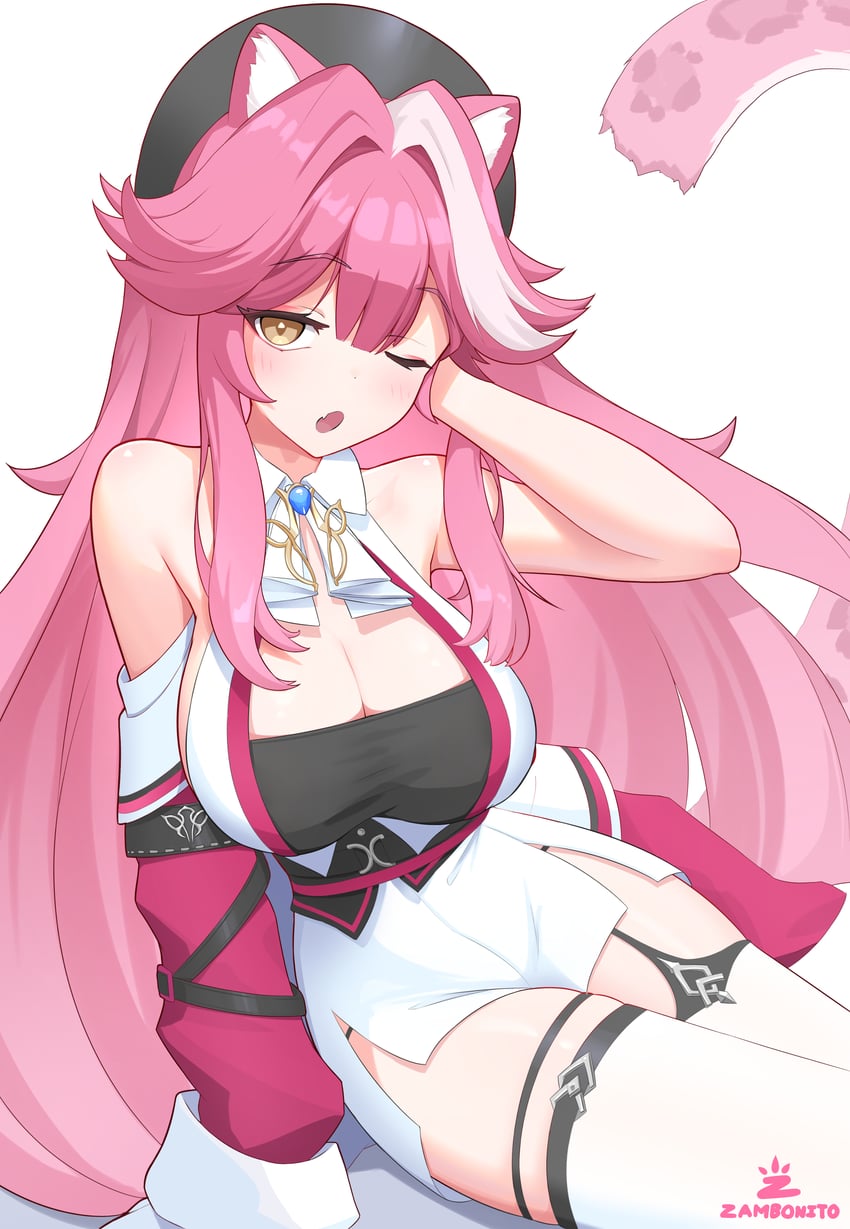 Hololive、Hololive英语、Raora Panthera (Hololive) 1名女孩 惊讶 惊讶脸 兽耳 手放在头后