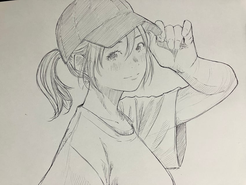 原创 1名女孩 整理衣服 整理头饰 棒球帽 闭嘴