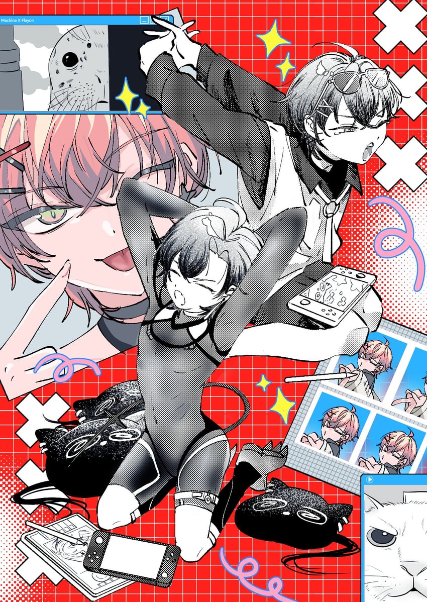 HOLOSTARS、Holostars English、Machina X Flayon 1名男孩 黑色连体衣 黑色项圈 紧身连体衣 项圈