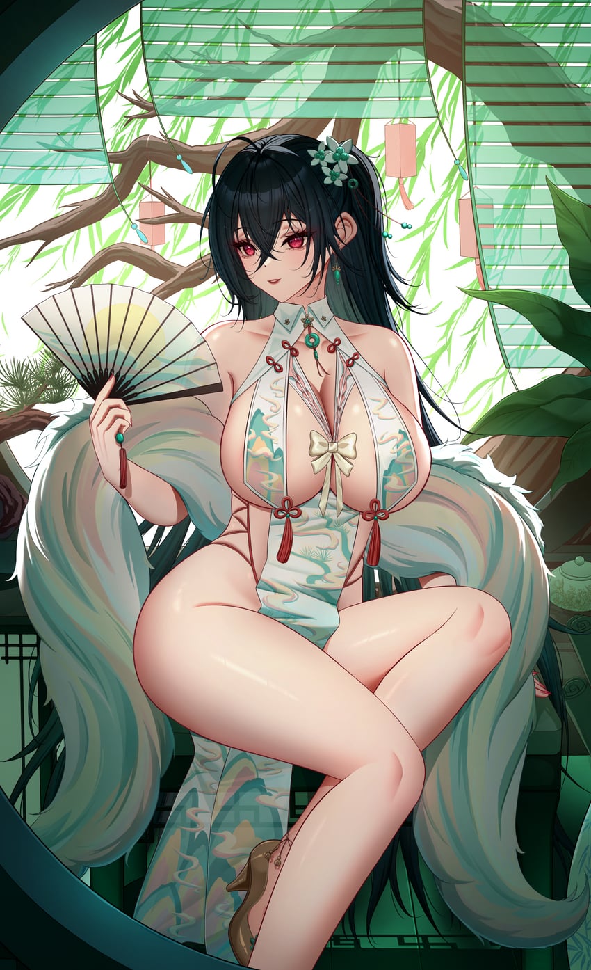 碧蓝航线、大凤 (碧蓝航线) 1名女孩 替换服装 露乳晕 黑发 蝴蝶结
