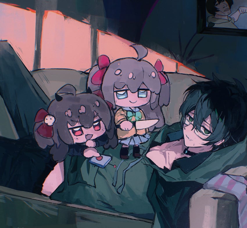 Vedal AI、Evil Neuro-sama、Evil Neuro-sama (第一套服装) 1名男孩 2名女孩 呆毛 水蓝色蝴蝶结 水蓝色蝴蝶结