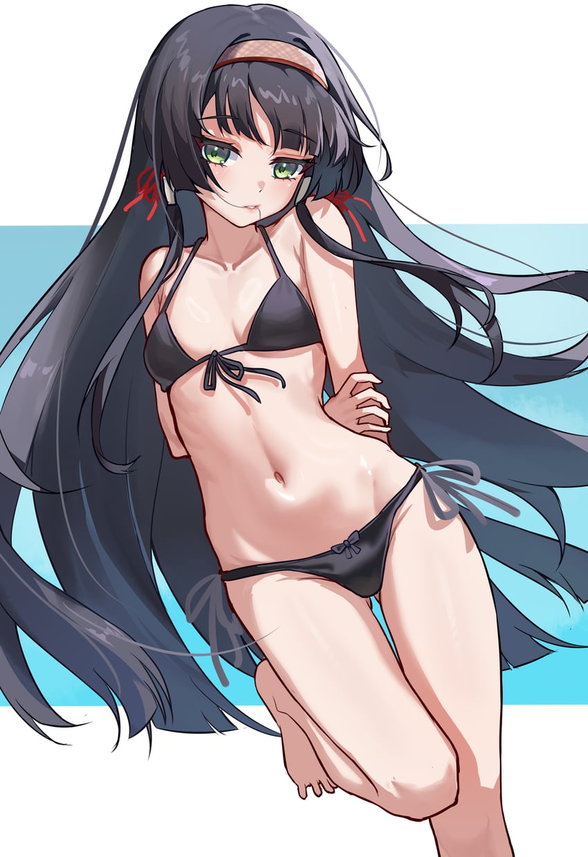 美少女万华镜 (系列)、莲华 (美少女万华镜) 1名女孩 比基尼 黑色比基尼 黑发 脸红