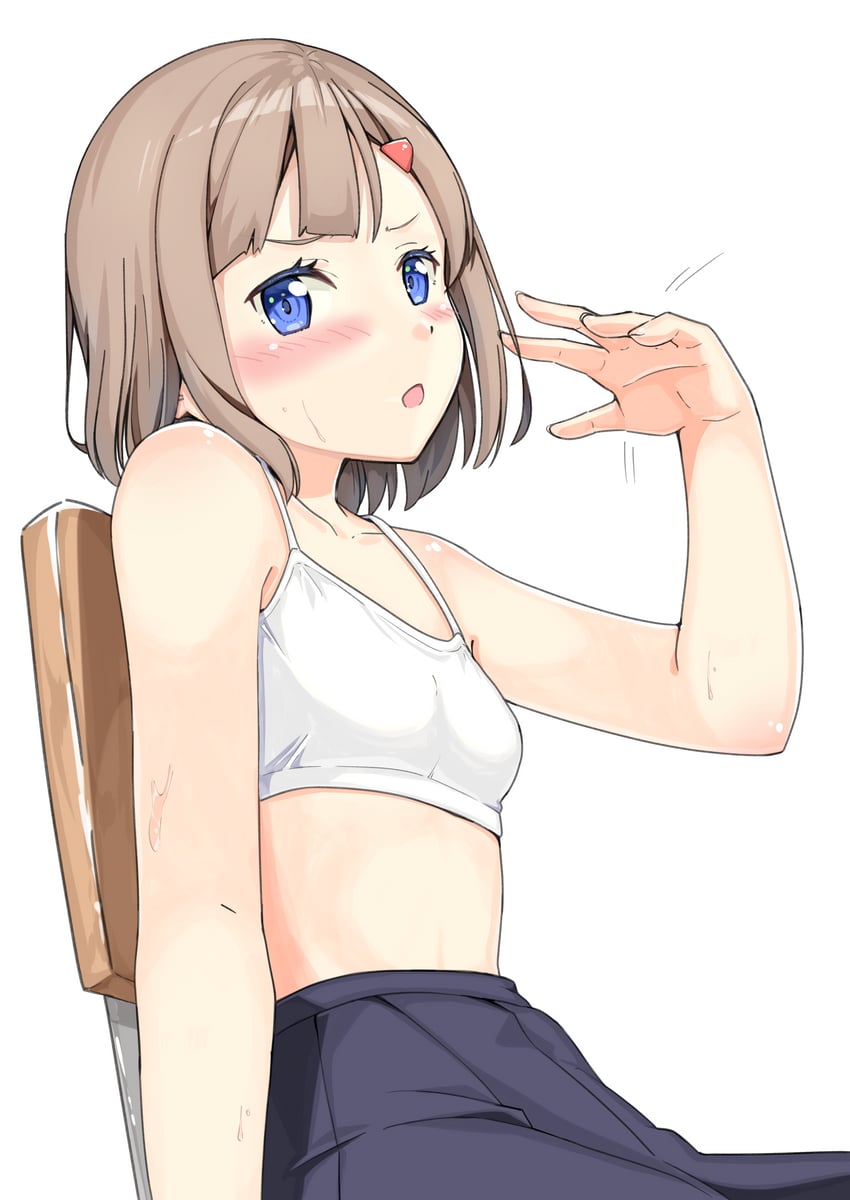 原创 1名女孩 露肩 蓝眼 蓝裙子 齐刘海