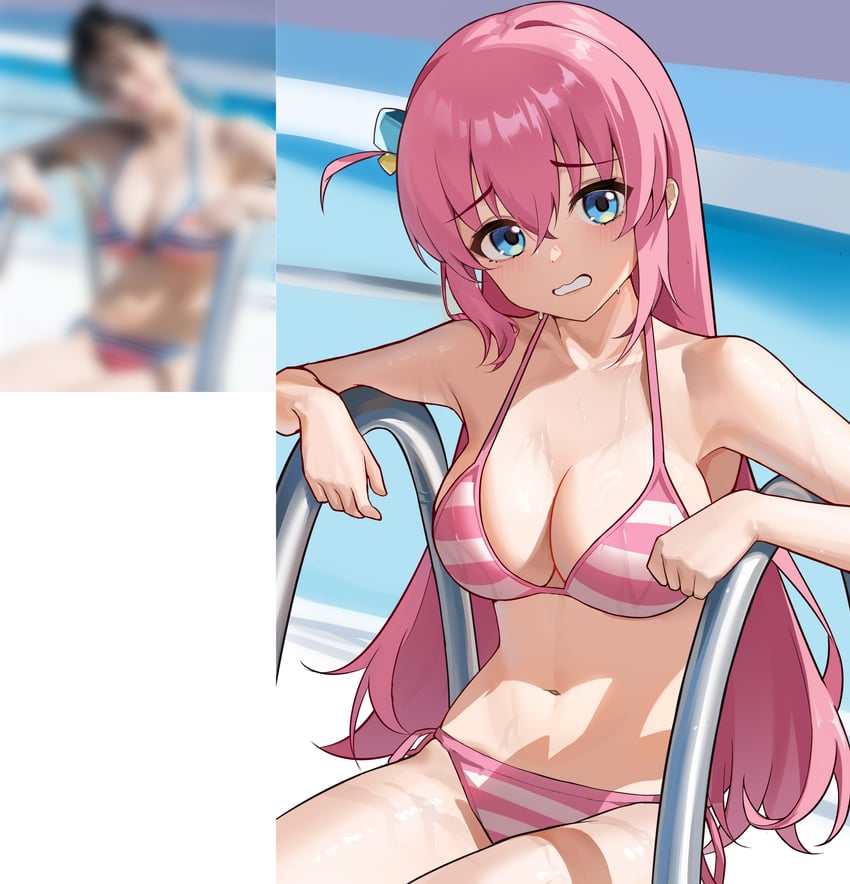 孤独摇滚！、后藤一里 1名女孩 比基尼 蓝眼 脸红 乳房