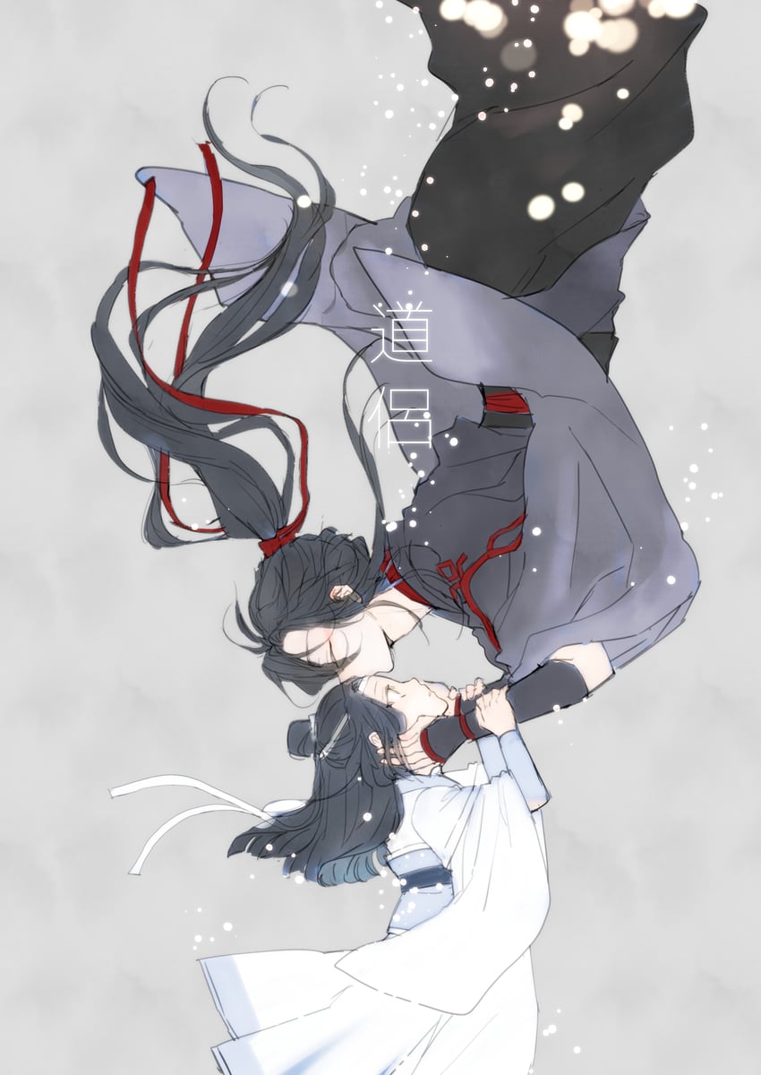 魔道祖师、蓝忘机、魏无羡 2个男孩 幼化 黑发 黑色汉服 中国风服饰